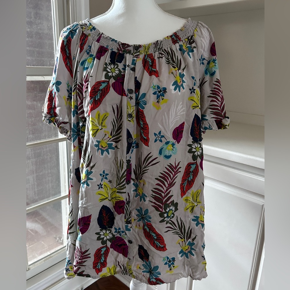Terra Sky Floral Shirt Blouse Curvy Comfort Ruffle Sleeve Lightweight Plus Sz 1x - Picture 3 of 12
